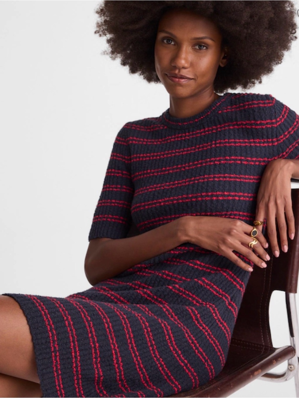 NWT Madewell Ribbed A-Line Mini Dress navy and red mini stripe Small $128
